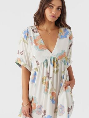 O’Neill Rosemary Mini Boho Floral V-Neck Babydoll Dress